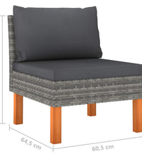 4-Sitzer-Gartensofa mit Kissen Grau Poly Rattan