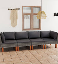 4-Sitzer-Gartensofa mit Kissen Grau Poly Rattan