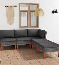 5-tlg. Garten-Lounge-Set mit Kissen Poly Rattan Grau