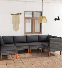 6-tlg. Garten-Lounge-Set mit Kissen Poly Rattan Grau