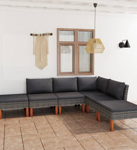 6-tlg. Garten-Lounge-Set mit Kissen Poly Rattan Grau