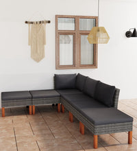 6-tlg. Garten-Lounge-Set mit Kissen Poly Rattan Grau