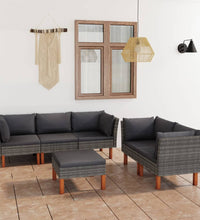 6-tlg. Garten-Lounge-Set mit Kissen Poly Rattan Grau