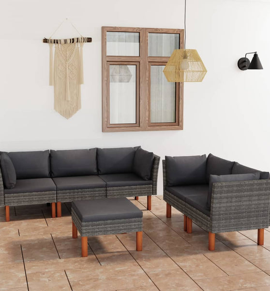 6-tlg. Garten-Lounge-Set mit Kissen Poly Rattan Grau