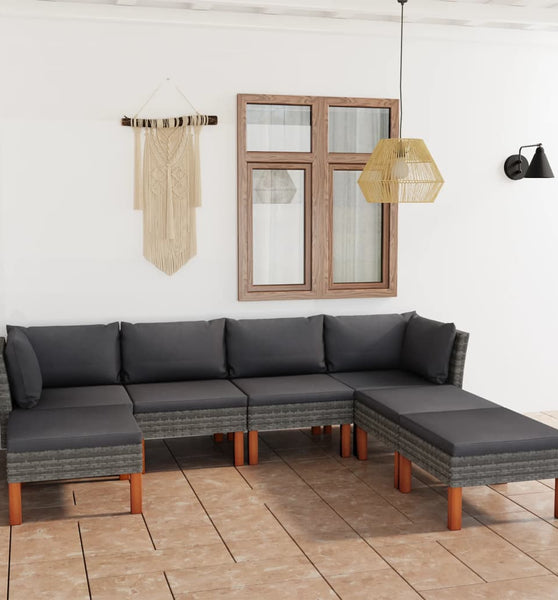 7-tlg. Garten-Lounge-Set mit Kissen Poly Rattan Grau