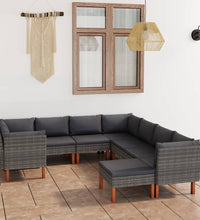 9-tlg. Garten-Lounge-Set mit Kissen Poly Rattan Grau