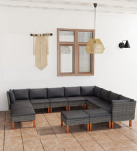 12-tlg. Garten-Lounge-Set mit Kissen Poly Rattan Grau