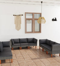 9-tlg. Garten-Lounge-Set mit Kissen Poly Rattan Grau