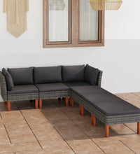 6-tlg. Garten-Lounge-Set mit Kissen Poly Rattan Grau