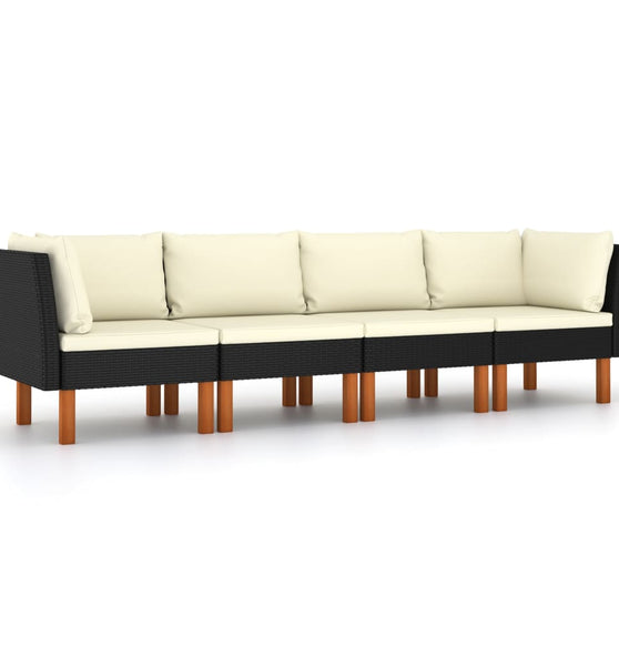 4-Sitzer-Gartensofa mit Kissen Schwarz Poly Rattan