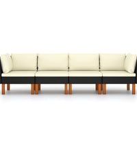 4-Sitzer-Gartensofa mit Kissen Schwarz Poly Rattan