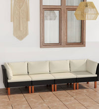 4-Sitzer-Gartensofa mit Kissen Schwarz Poly Rattan