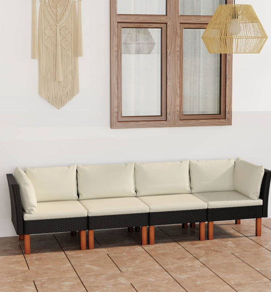 4-Sitzer-Gartensofa mit Kissen Schwarz Poly Rattan