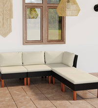 5-tlg. Garten-Lounge-Set mit Kissen Poly Rattan Schwarz