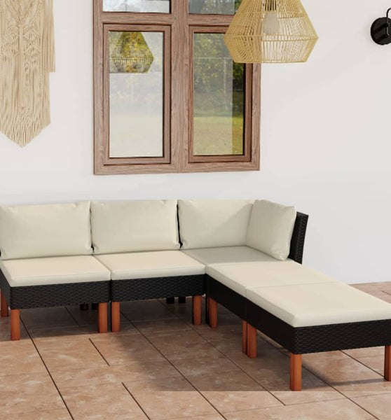 5-tlg. Garten-Lounge-Set mit Kissen Poly Rattan Schwarz