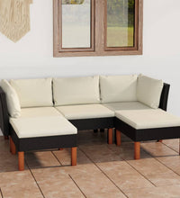 5-tlg. Garten-Lounge-Set mit Kissen Poly Rattan Schwarz