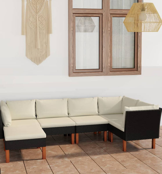 6-tlg. Garten-Lounge-Set mit Kissen Poly Rattan Schwarz