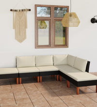 6-tlg. Garten-Lounge-Set mit Kissen Poly Rattan Schwarz