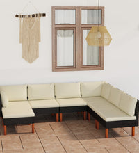 7-tlg. Garten-Lounge-Set mit Kissen Poly Rattan Schwarz