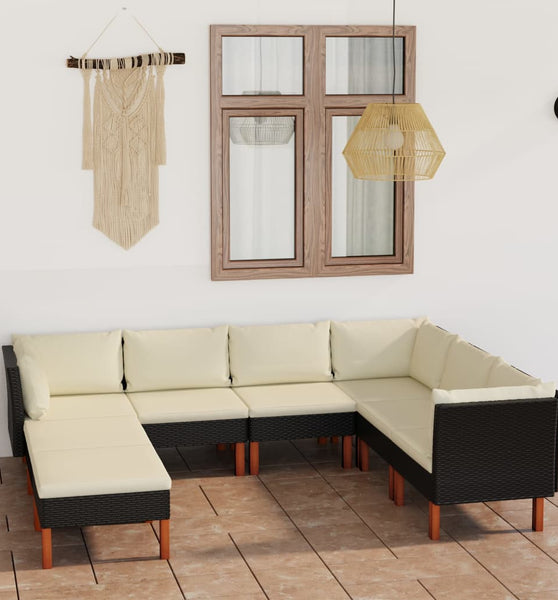 8-tlg. Garten-Lounge-Set mit Kissen Poly Rattan Schwarz