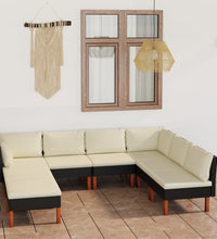 8-tlg. Garten-Lounge-Set mit Kissen Poly Rattan Schwarz