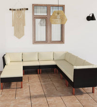 9-tlg. Garten-Lounge-Set mit Kissen Poly Rattan Schwarz