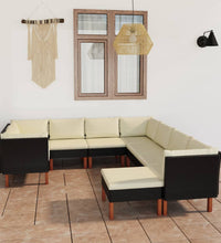 9-tlg. Garten-Lounge-Set mit Kissen Poly Rattan Schwarz