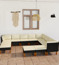 12-tlg. Garten-Lounge-Set mit Kissen Poly Rattan Schwarz