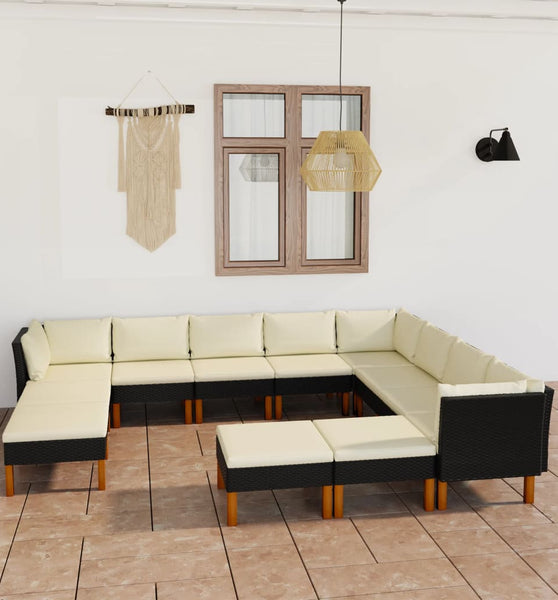 12-tlg. Garten-Lounge-Set mit Kissen Poly Rattan Schwarz