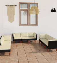 9-tlg. Garten-Lounge-Set mit Kissen Poly Rattan Schwarz