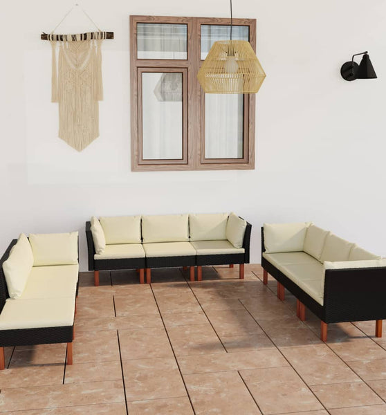 9-tlg. Garten-Lounge-Set mit Kissen Poly Rattan Schwarz