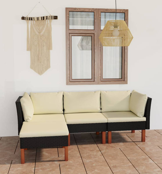 4-tlg. Garten-Lounge-Set mit Kissen Poly Rattan Schwarz