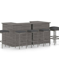 8-tlg. Gartenbar-Set mit Kissen Poly Rattan Grau