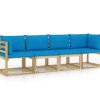 Gartensofa 4-Sitzer mit Kissen in Hellblau