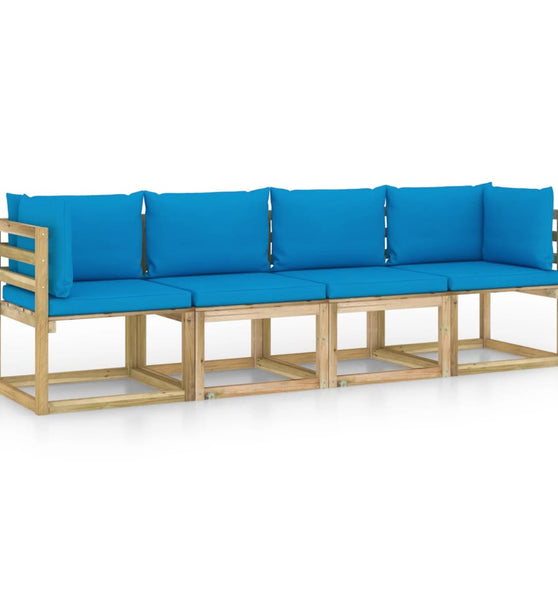 Gartensofa 4-Sitzer mit Kissen in Hellblau