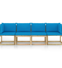 Gartensofa 4-Sitzer mit Kissen in Hellblau