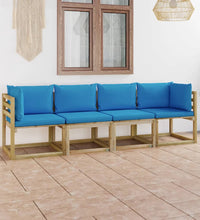 Gartensofa 4-Sitzer mit Kissen in Hellblau