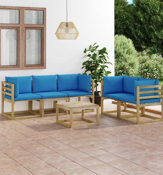 6-tlg. Garten-Lounge-Set mit Hellblauen Kissen