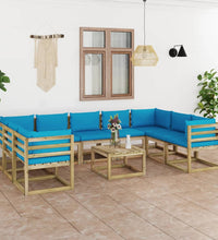 10-tlg. Garten-Lounge-Set mit Kissen Imprägniertes Kiefernholz