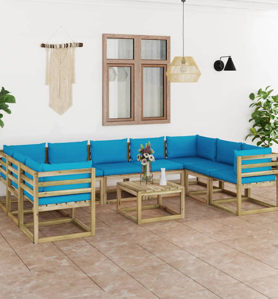 10-tlg. Garten-Lounge-Set mit Kissen Imprägniertes Kiefernholz