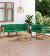 6-tlg. Garten-Lounge-Set mit Grünen Kissen