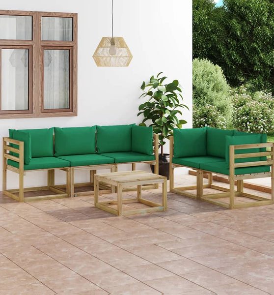 6-tlg. Garten-Lounge-Set mit Grünen Kissen