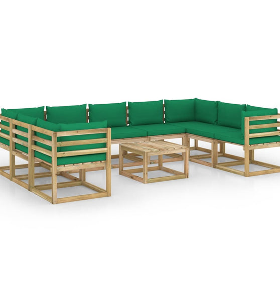 10-tlg. Garten-Lounge-Set mit Kissen Imprägniertes Kiefernholz