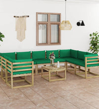 10-tlg. Garten-Lounge-Set mit Kissen Imprägniertes Kiefernholz