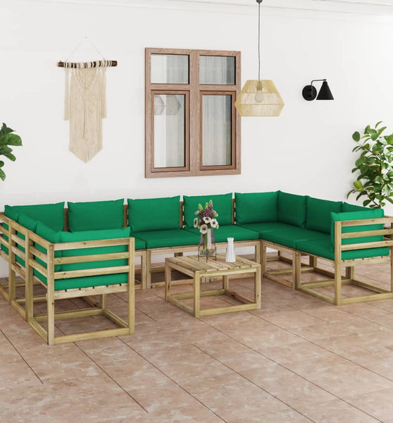 10-tlg. Garten-Lounge-Set mit Kissen Imprägniertes Kiefernholz