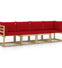 Gartensofa 4-Sitzer mit Kissen in Rot