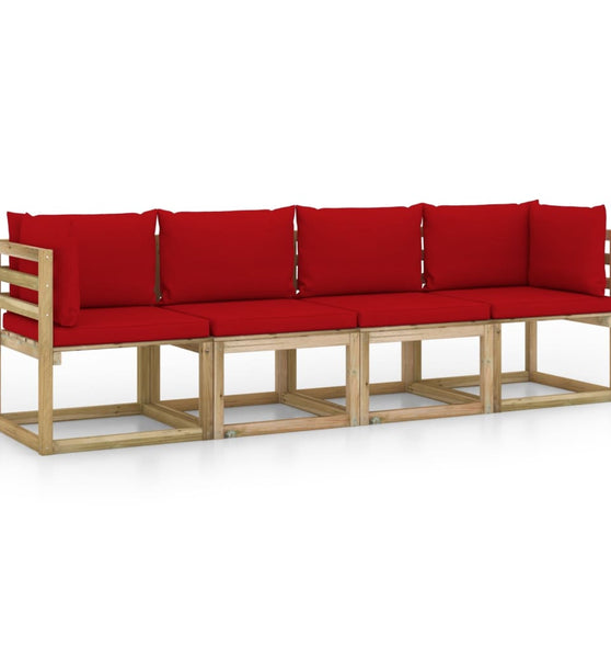 Gartensofa 4-Sitzer mit Kissen in Rot