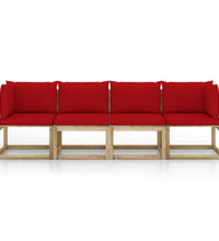 Gartensofa 4-Sitzer mit Kissen in Rot