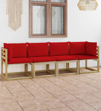 Gartensofa 4-Sitzer mit Kissen in Rot