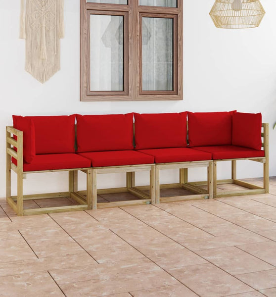 Gartensofa 4-Sitzer mit Kissen in Rot